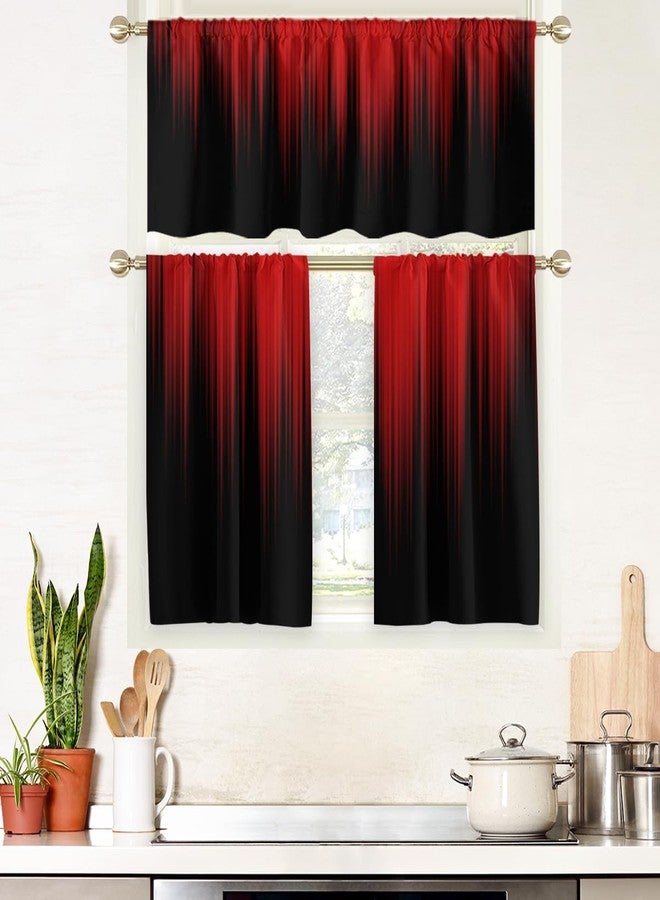 AAtter Red and Black Kitchen Curtain Valance and Tiers Set 3 Piece Abstract Burgundy Gothic Goth Ombre Striped Rod Pocket Small Short Living Room Bedroom Bathroom 52x18 inch + 26x36 inch*2 - Image 3